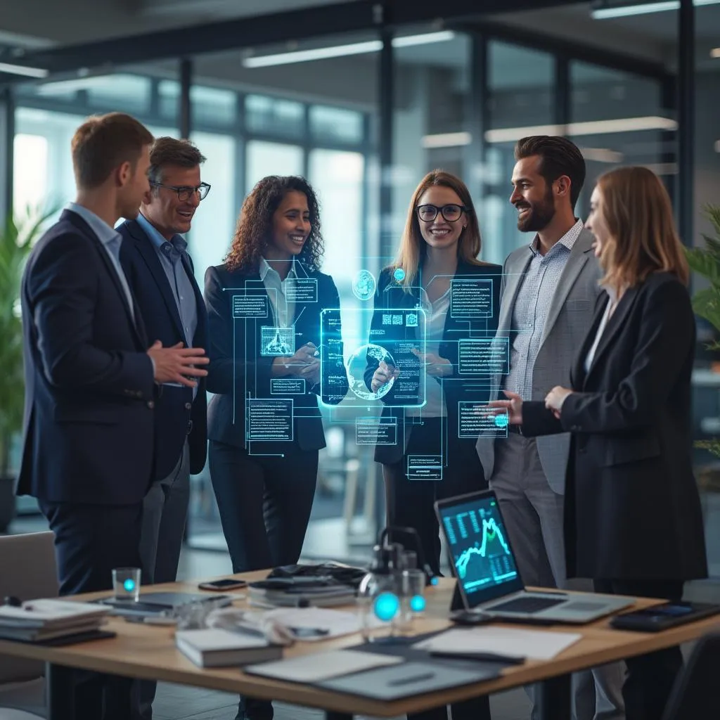 Equipo de consultores discutiendo estrategias de IA