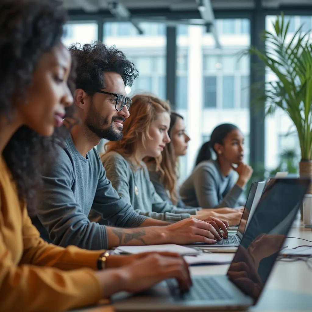 Profesionales de IA colaborando en un proyecto